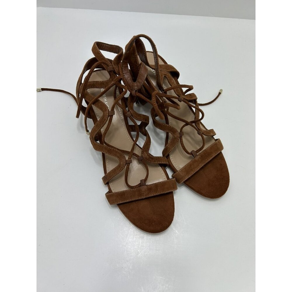SAKS FIFTH AVENUE Size 8 Suede Leather Strappy Gladiator Sandals Ankle Tie DARLA